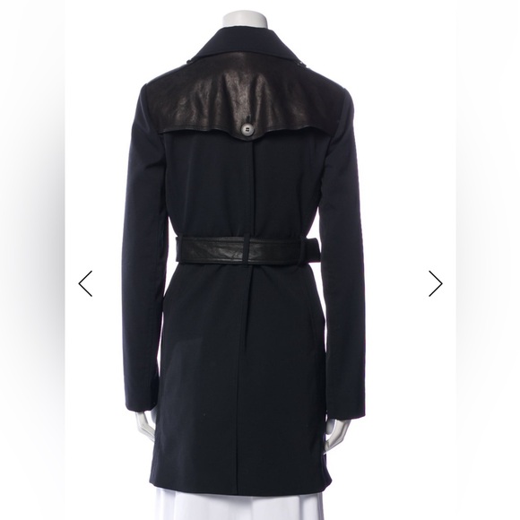 Theory Black Double-Breasted Trench Coat with Leather Details - Picture 2 of 8